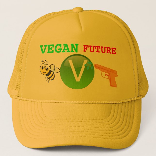 Vegan Future (Bee V Gun) Trucker Hat (Front)