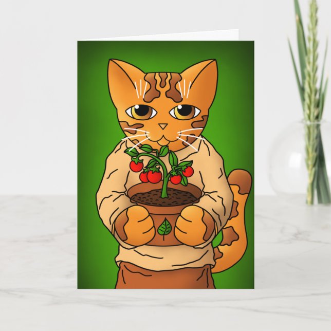Vegan Gardener Cat Card (Front)