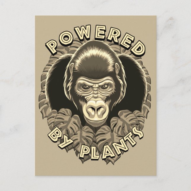 Vegan Gorilla - Powered By Plants Quote Postcard (Front)