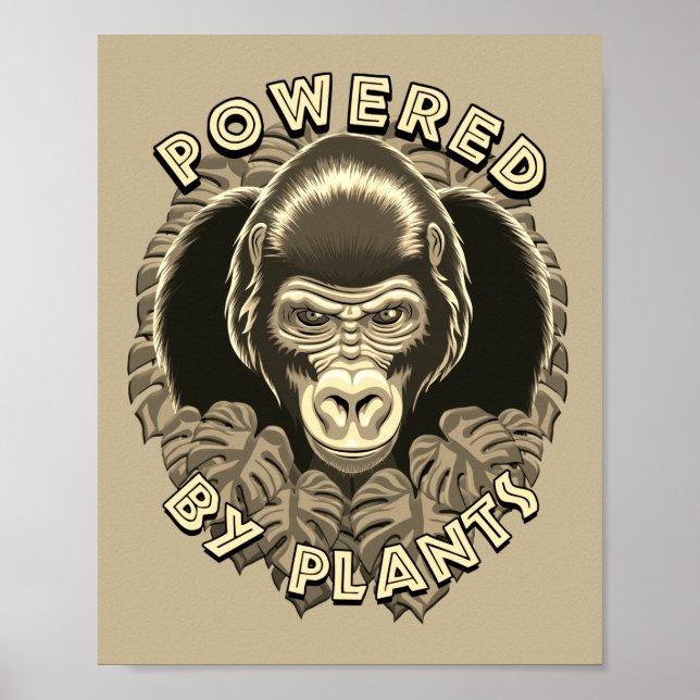 Vegan Gorilla - Powered By Plants Quote Poster (Front)