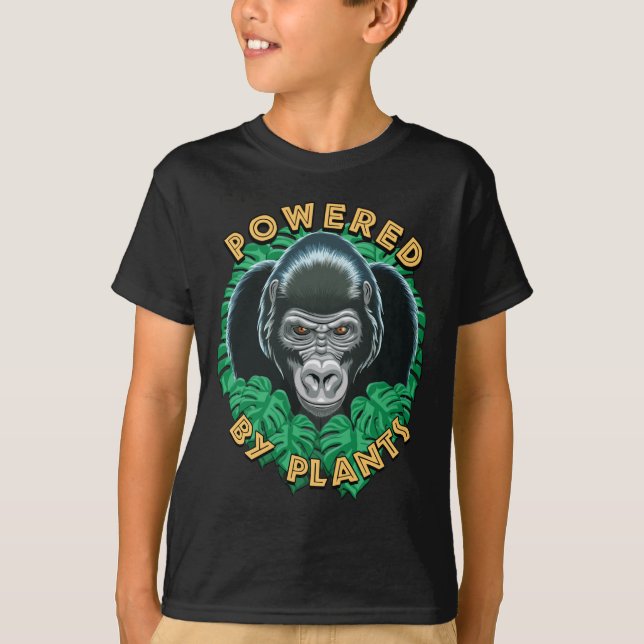 Vegan Gorilla - Powered By Plants Quote T-Shirt (Front)