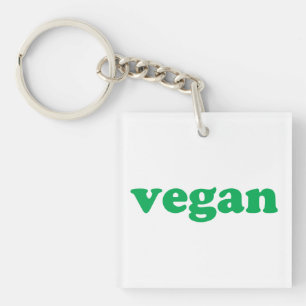 "vegan" green letters, white background key ring