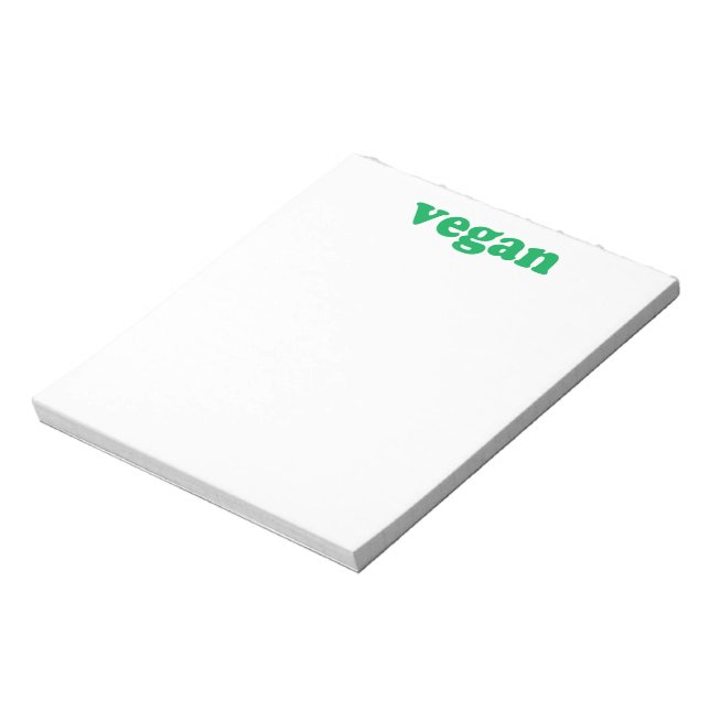 "vegan" green letters, white background notepad (Rotated)