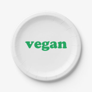 "Vegan" green letters, white background Paper Plate