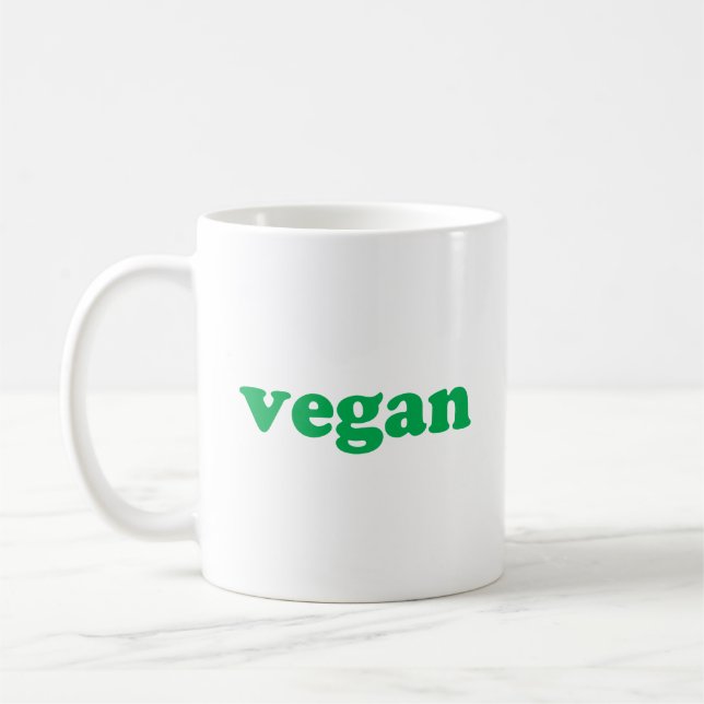 Vegan green modern typography minimalist coffee mug (Left)