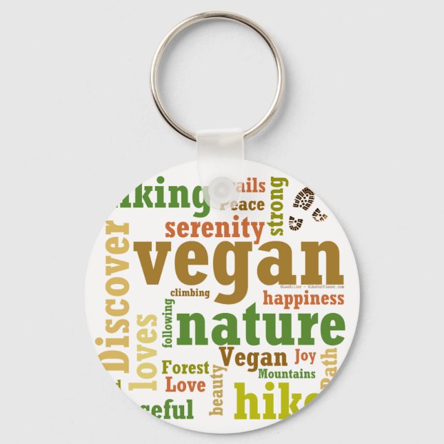 Vegan Hiker Hiking Word Cloud Key Ring (Front)