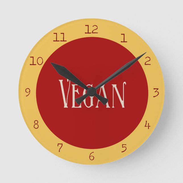 Vegan in a Red Circle Round Clock (Front)