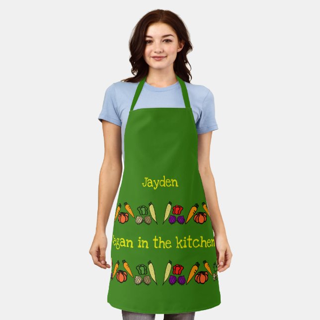 Vegan in the kitchen, vegetables, personalised apron (Worn)