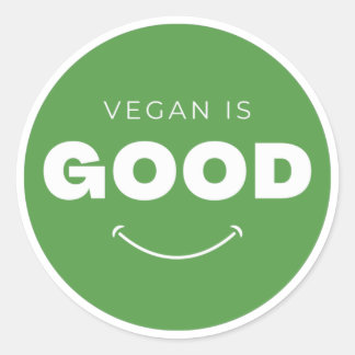 Vegan is Good - Cute Smile (White) Classic Round Sticker