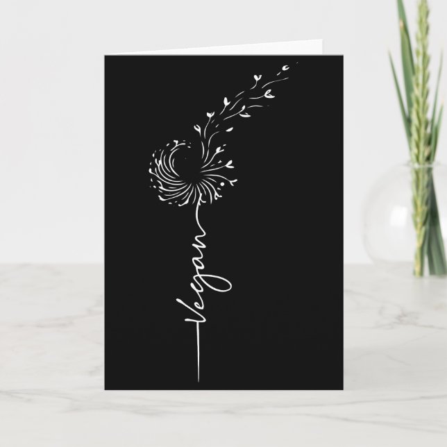 Vegan Lifestyle Dandelion Line Art Vegan Plant Card (Front)