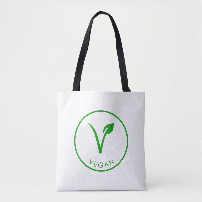Vegan Logo | Green Vegan Label | Vegan Symbol Tote Bag (Front)