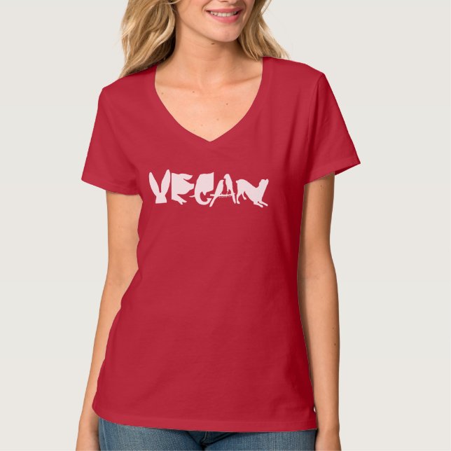 VEGAN LOGO WHT WOMEN'S RED V TEE (Front)