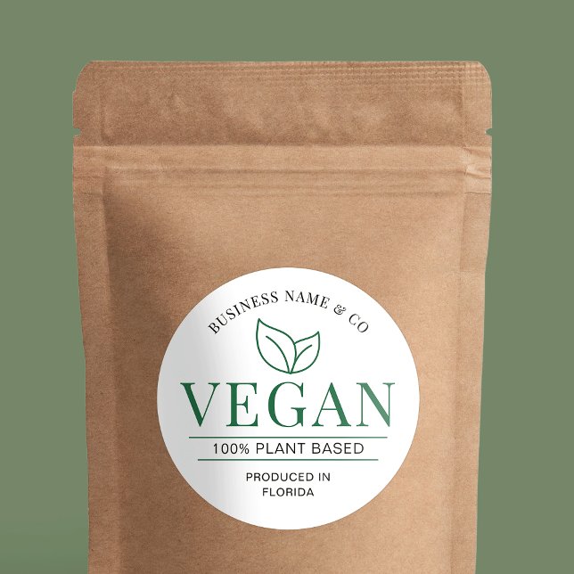 Vegan Modern Plant Based Bakery Product Label (Modern vegan product label in black white and green with space for your business name and tag line)