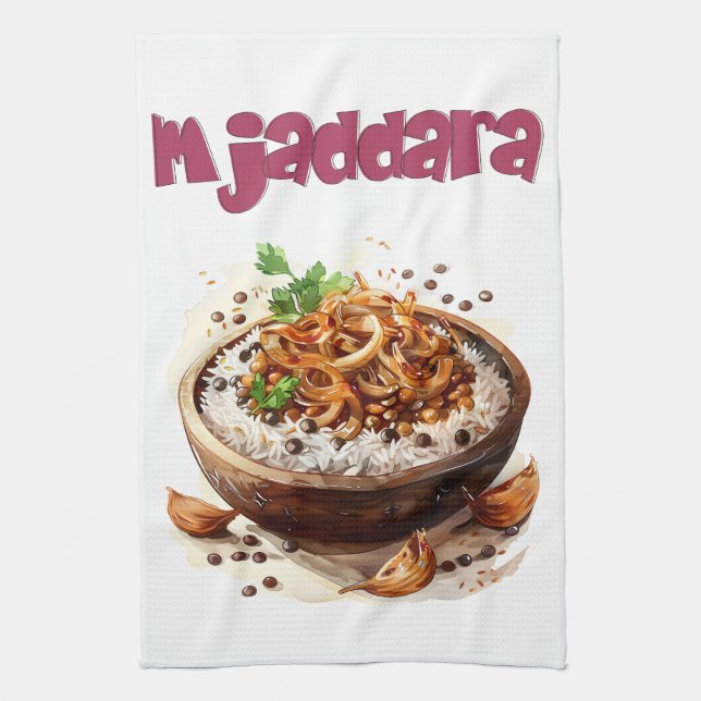 Vegan Mujaddara Arabic Food Lentils مجدرة عدس Tea Towel (Vertical)