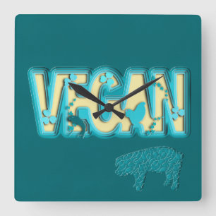 Vegan paper cut-out square wall clock