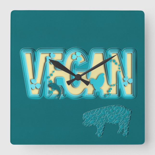 Vegan paper cut-out square wall clock (Front)