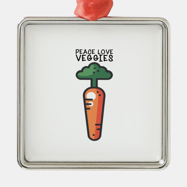Vegan - Peace Love Veggies Metal Tree Decoration (Front)