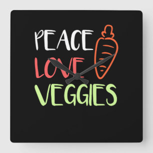 Vegan - Peace Love Veggies Square Wall Clock