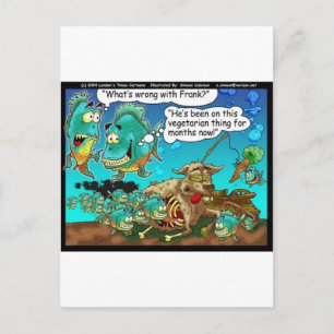 Vegan Pirahanas Funny Offbeat Cartoon Gifts Postcard