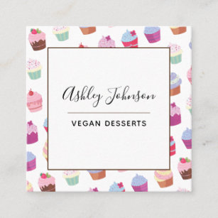 Vegan Plant Based Desserts Cupcake Pattern Social  Square Business Card