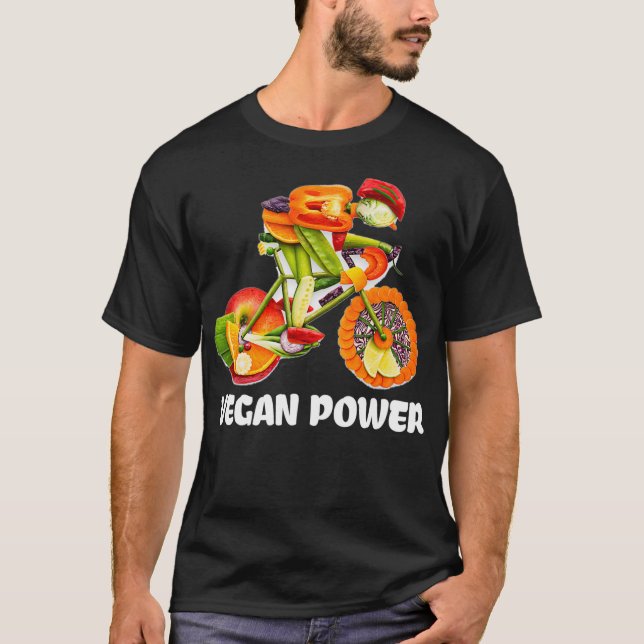 Vegan Power Funny Veggie Racing Cyclist Vegetarian T-Shirt (Front)