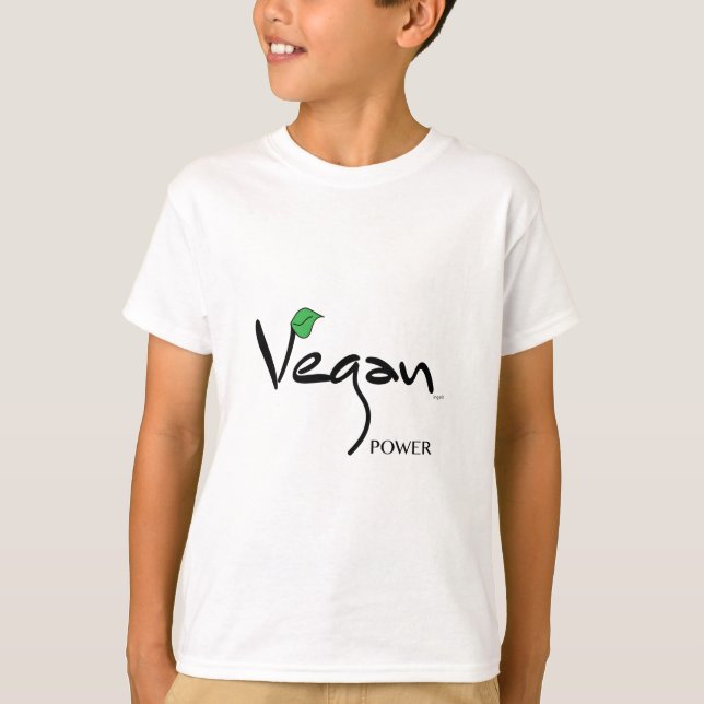 Vegan Power with Green Leaf Cool T-Shirt (Front)