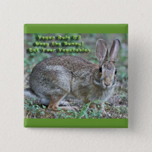 Vegan Rule #2 Obey the Bunny! Gifts & Apparel 15 Cm Square Badge