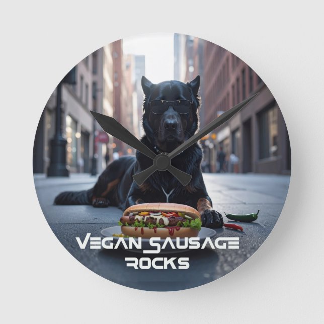 VEGAN SAUSAGE ROCKS - FUN ROUND CLOCK (Front)