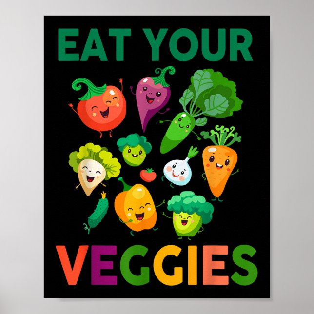 Vegan Shirt Kids Toddler Boys Eat Your Veggies Veg Poster (Front)