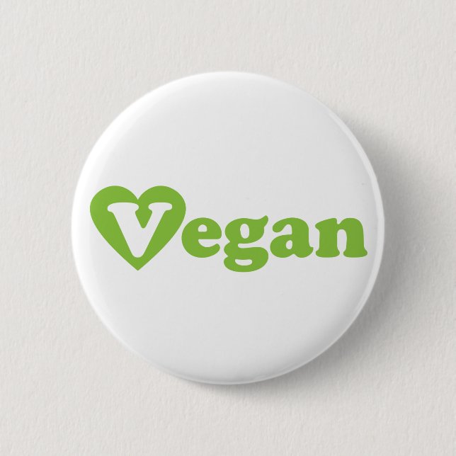 Vegan Text Green Heart 6 Cm Round Badge (Front)