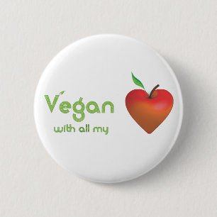 Vegan with all my heart (red apple heart) 6 cm round badge