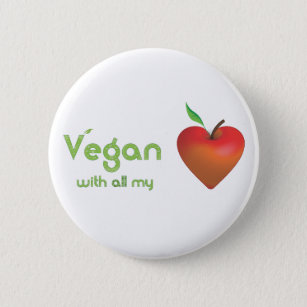 Vegan with all my heart (red apple heart) 6 cm round badge