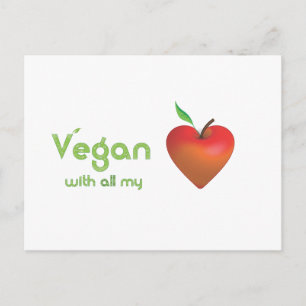 Vegan with all my heart (red apple heart) postcard