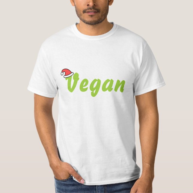 Vegan with Christmas Hat. T-Shirt (Front)