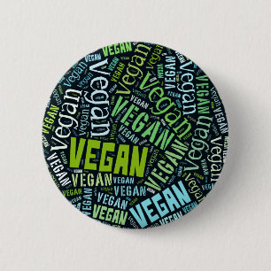 "Vegan" Word-Cloud Mosaic 6 Cm Round Badge
