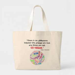 "Vegan" Word-Cloud Mosaic and Quote Large Tote Bag