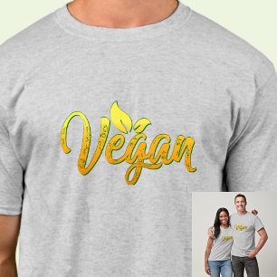 Vegan Word Yellow Gold Typography on Light Color T-Shirt