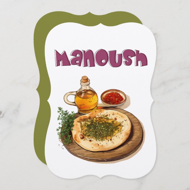 Vegan Zaatar Thyme Manakeesh منقوشة زعتر زيت زيتون Invitation (Front/Back)