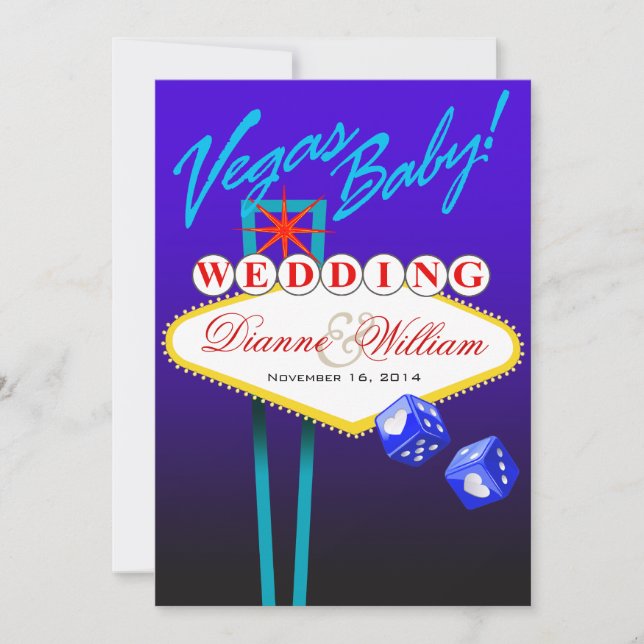 Vegas Baby! Wedding Save the Date blue (Front)