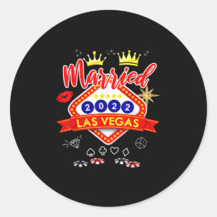 Vegas Bachelor Party Married In Vegas Groom Bride  Classic Round Sticker