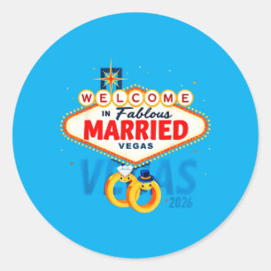 Vegas Bachelor Party Married In Vegas Groom Bride Classic Round Sticker