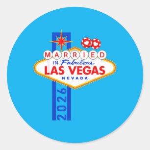 Vegas Bachelor Party Married In Vegas Groom Bride Classic Round Sticker