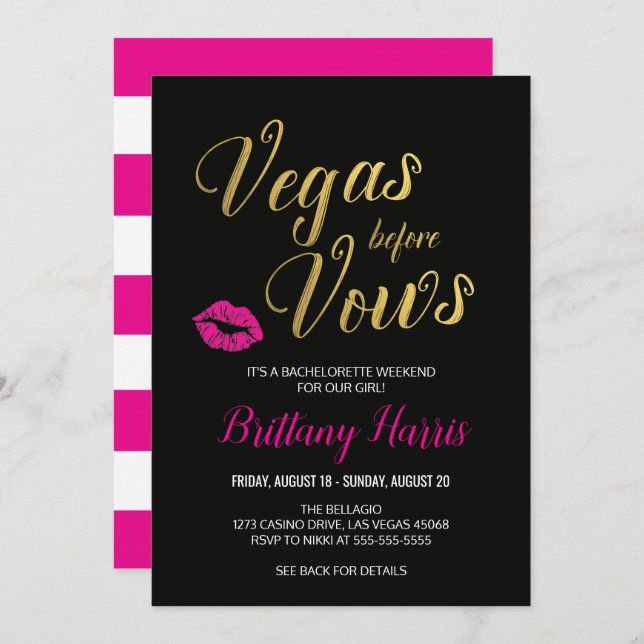 Vegas before Vows Bachelorette Party Invitation (Front/Back)
