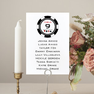 Vegas Black Poker Chip Wedding Seating Chart Card