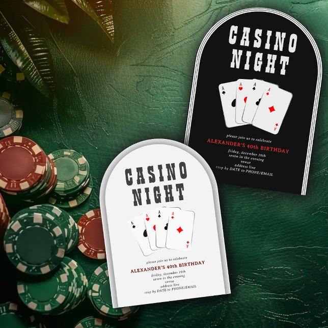 Vegas Casino Blackjack Poker Night Black Party Invitation (Vegas Casino Blackjack Poker Night Black Playing Cards Gambling Party Arched Invitation)