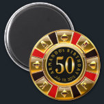 Vegas Casino Chip 50th Birthday | red gold black Magnet<br><div class="desc">A very cool red,  gold and black Las Vegas Birthday Casino Chip keepsake favour magnet for a 50th birthday. Use the CUSTOMIZE IT button to add your own text.</div>