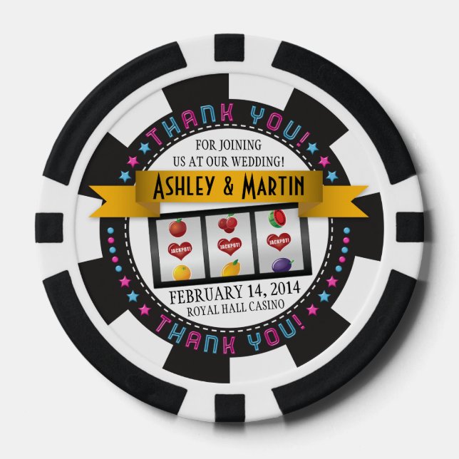 Vegas Casino Destination Wedding Thank You Favour Poker Chips (Front)