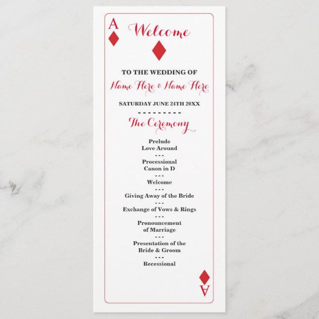 Vegas Casino Diamond Playing Cards Wedding Program (Front)