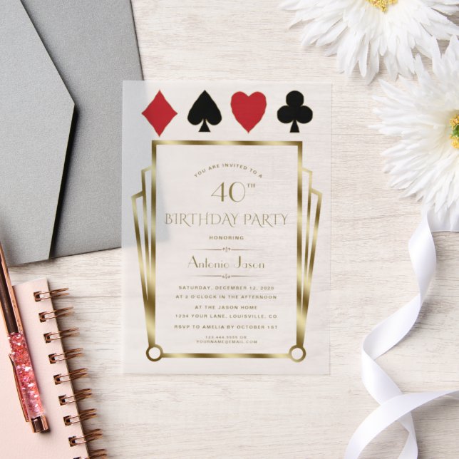 Vegas Casino Great Gatsby 40th Poker Birthday Vellum Invitations (Wedding)