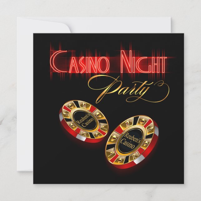 Vegas Casino Night ASK ME 2 PUT YOUR NAME ON CHIPS Invitation (Front)
